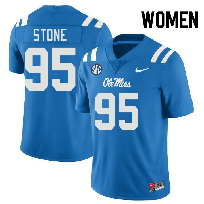 Women #95 Akelo Stone Ole Miss Rebels College Football Jerseyes Stitched Sale-Powder Blue